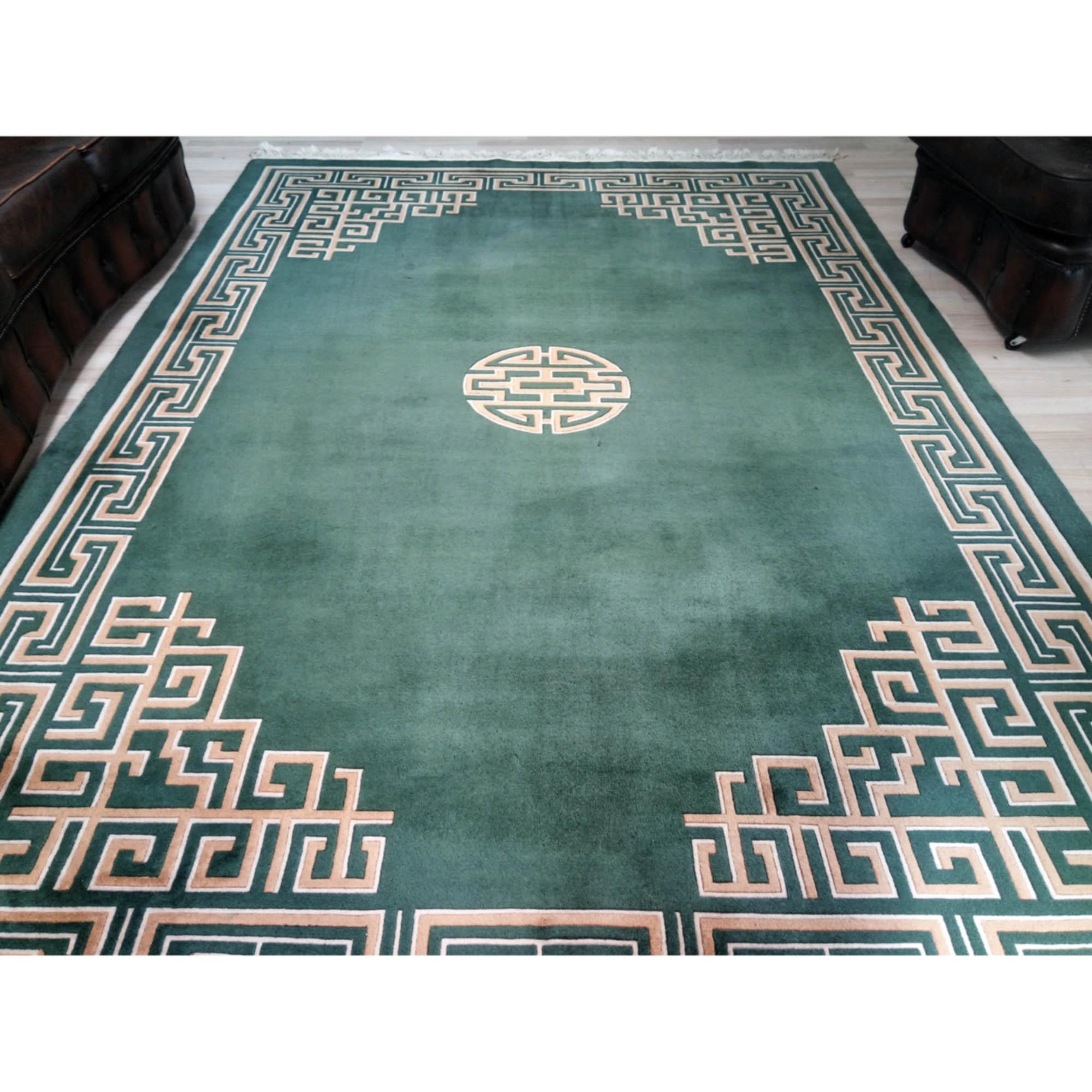 Late 20th Century Art Deco Large Chinese Rug with Intricated Decor, 1970s