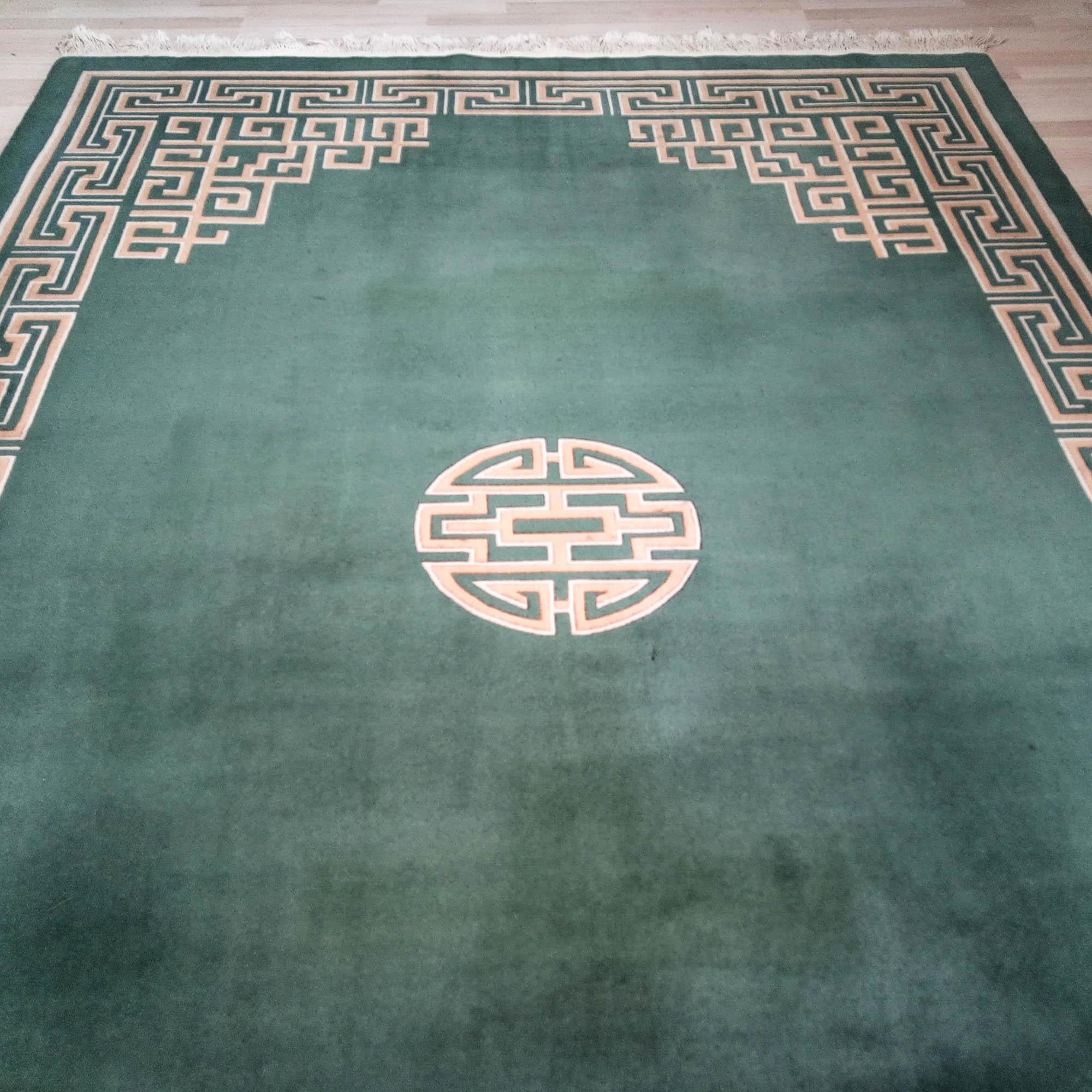 Wool Art Deco Large Chinese Rug with Intricated Decor, 1970s