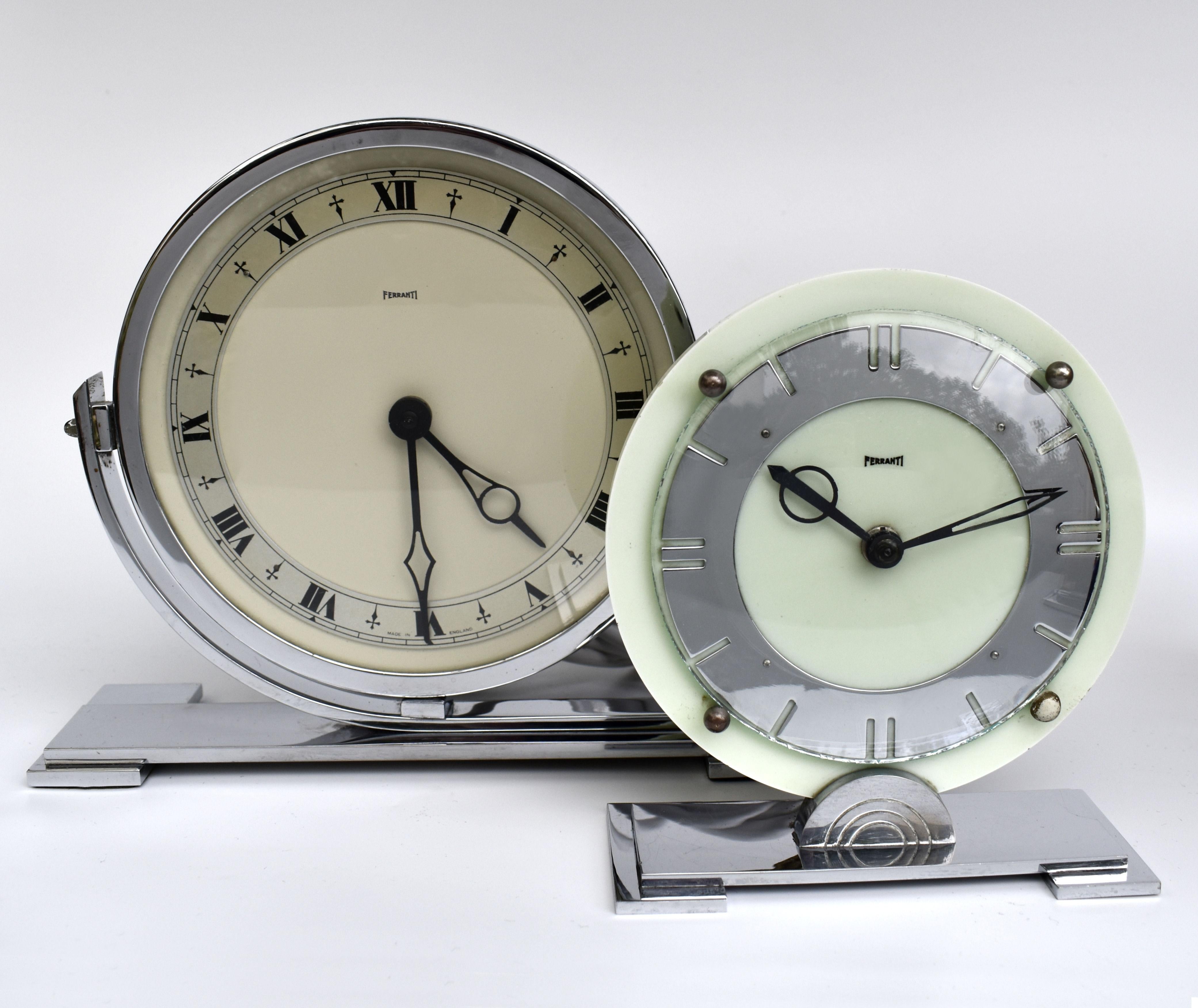Art Deco Large Chrome Mantle Clock by Ferranti, England, c1930 For Sale 4