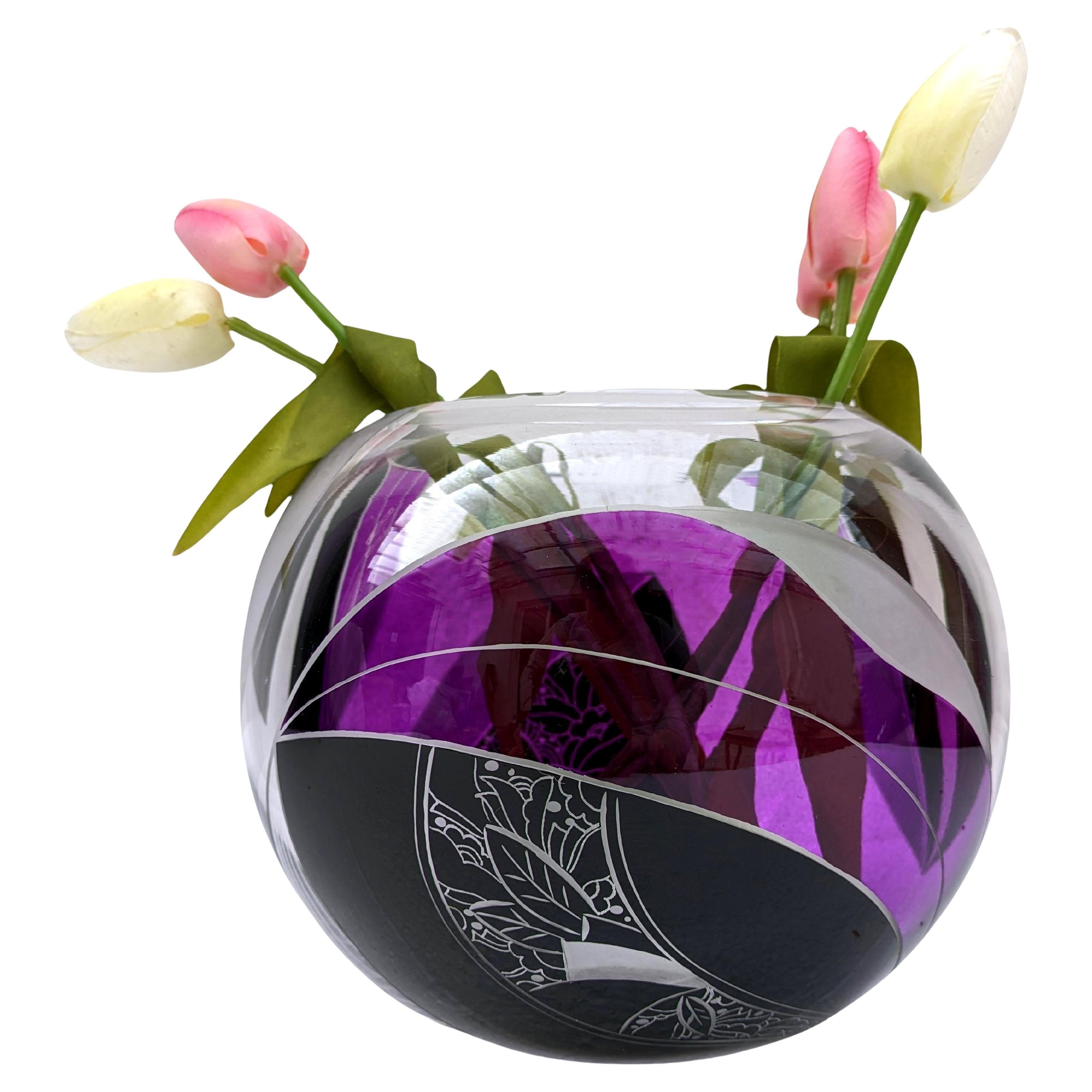 Verre Grand vase circulaire Art Déco, République tchèque, vers 1930 en vente