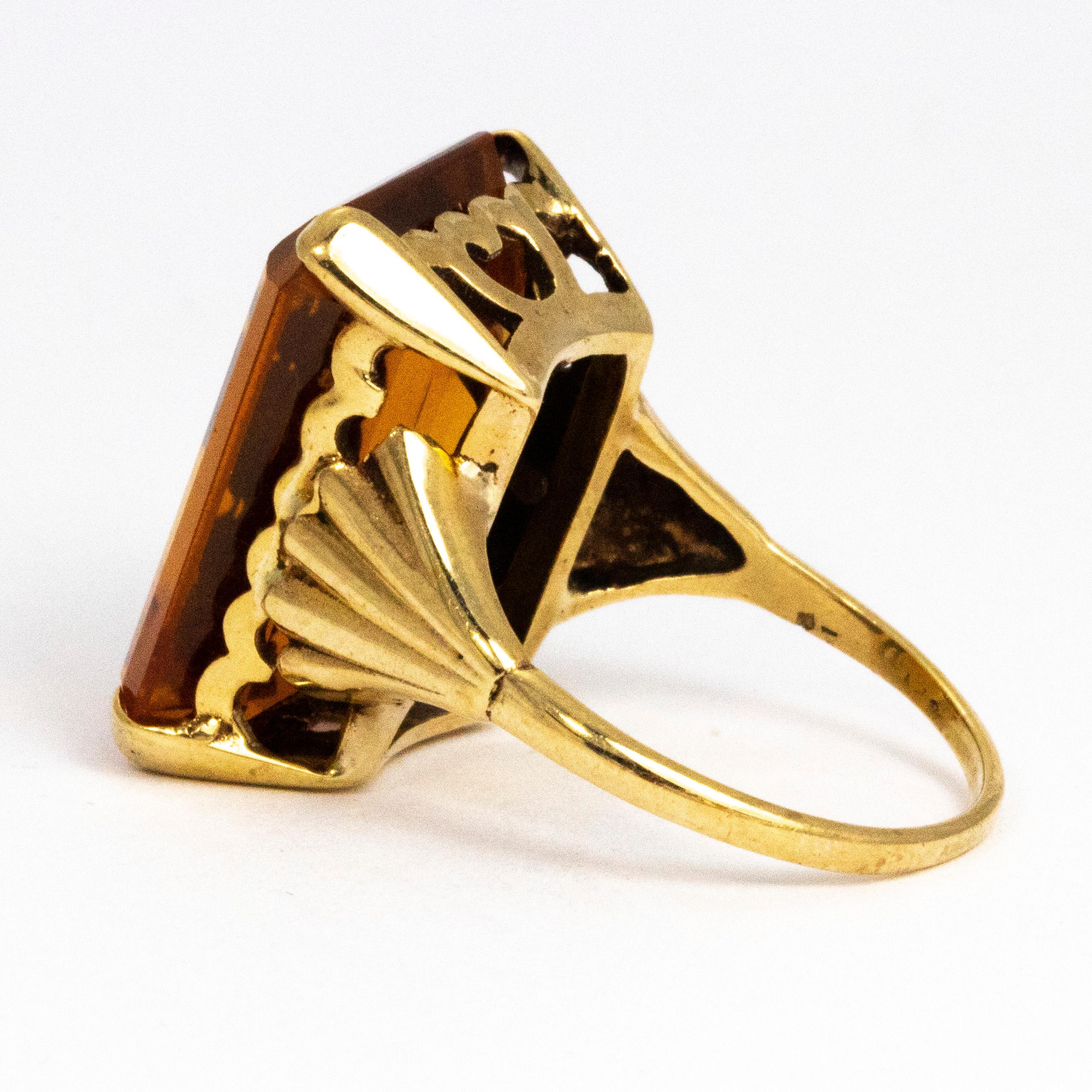 Art Deco Large Citrine 9 Carat Cocktail Ring In Good Condition In Chipping Campden, GB