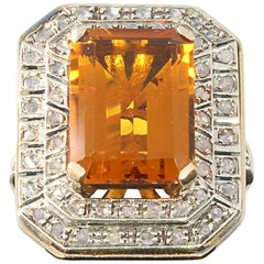 Anello Art Deco in argento e oro con diamante Citrino Grande