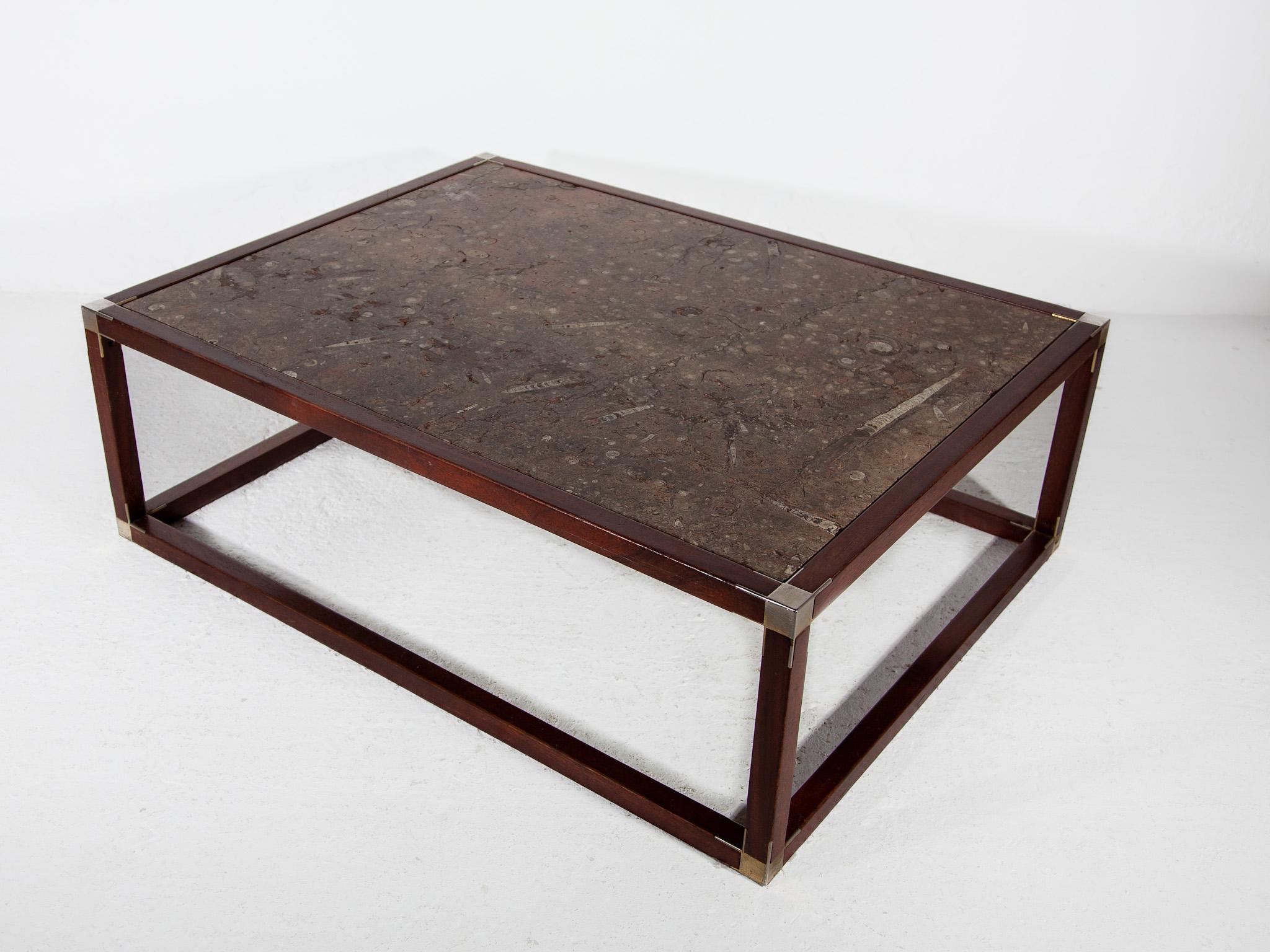 Mid-20th Century Art Deco Large Coffee Table with Old Fossil Stone Top, France