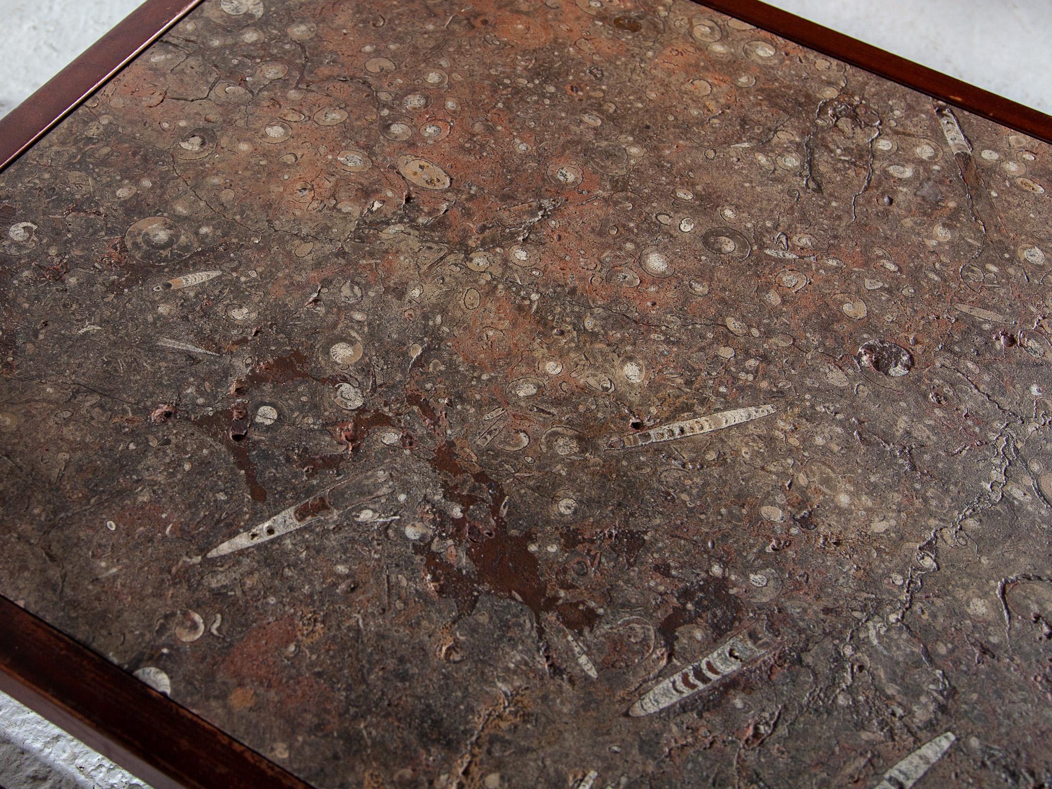 Art Deco Large Coffee Table with Old Fossil Stone Top, France 3