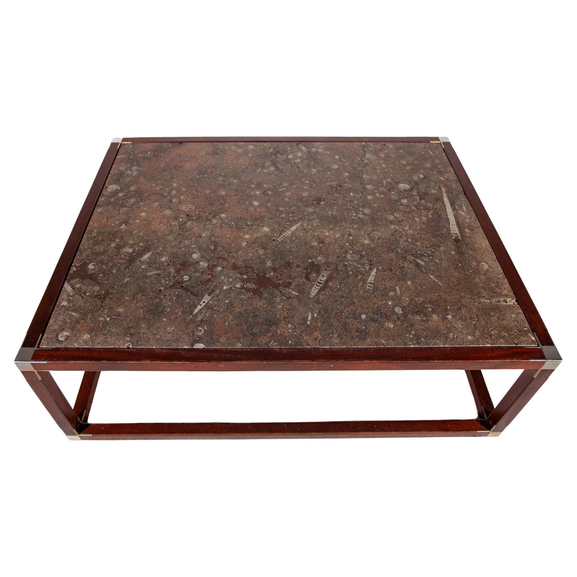 Art Deco Large Coffee Table with Old Fossil Stone Top, France