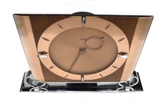 Grande horloge de cheminée électrique Art Déco en verre cuivré par Temco, Angleterre, vers 1930