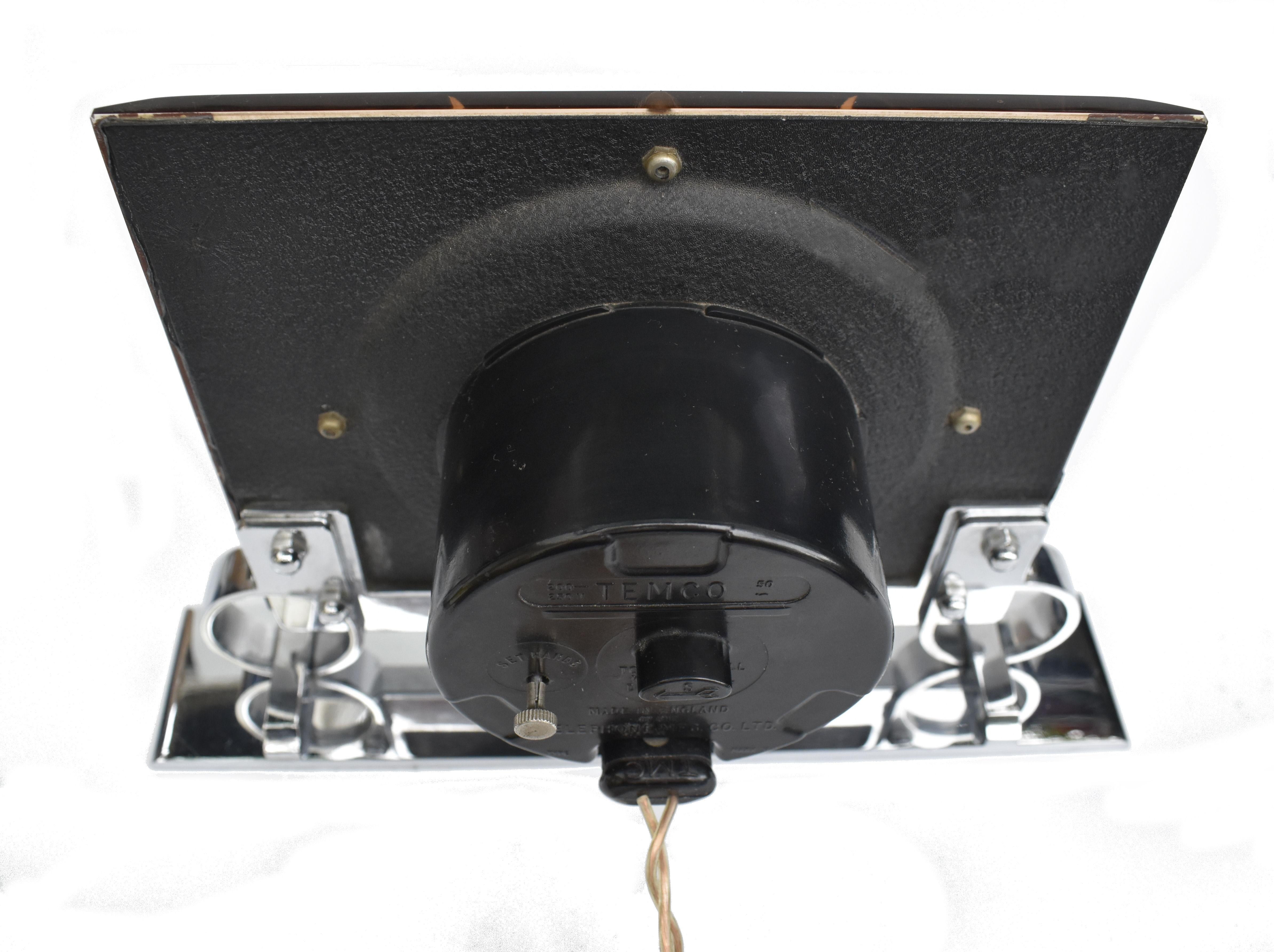 Art Deco Large Copper Glass Electric Mantle Clock by Temco, England, C1930 3
