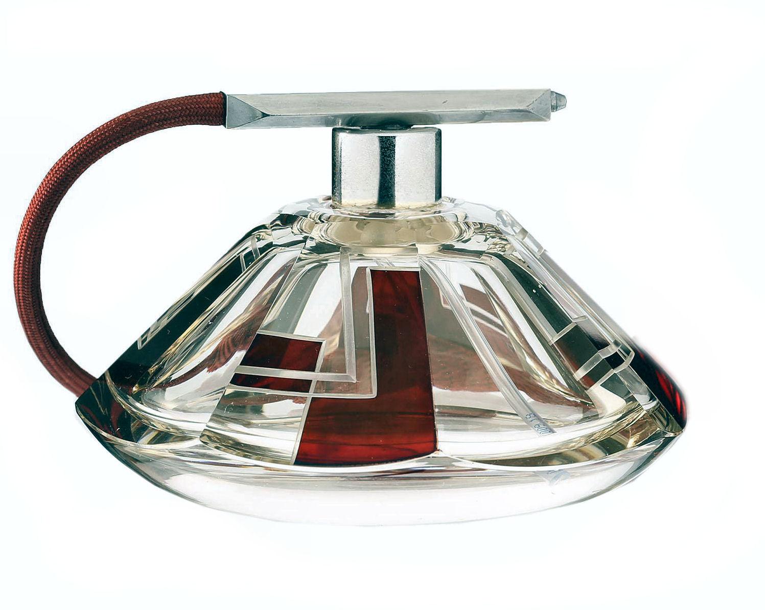 20th Century Art Deco Large Crystal Glass Perfume Atomizer, c1930