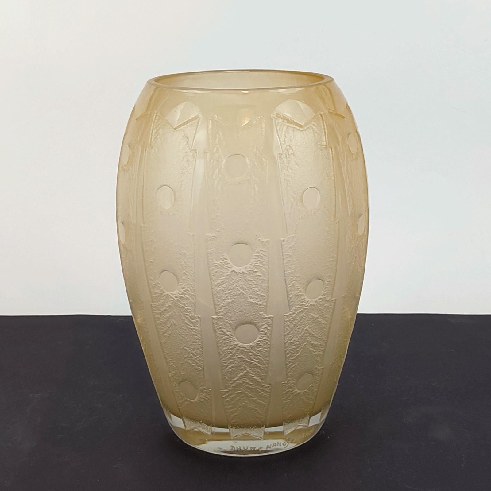 French Art Deco Large Daum Nancy Etched Glass Vase, France, 1930s For Sale