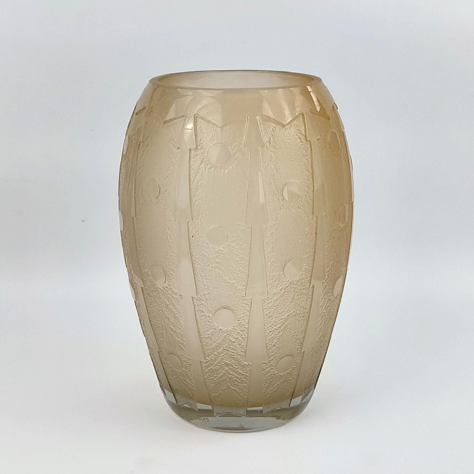 Art Deco Large Daum Nancy Etched Glass Vase, France, 1930s For Sale 2