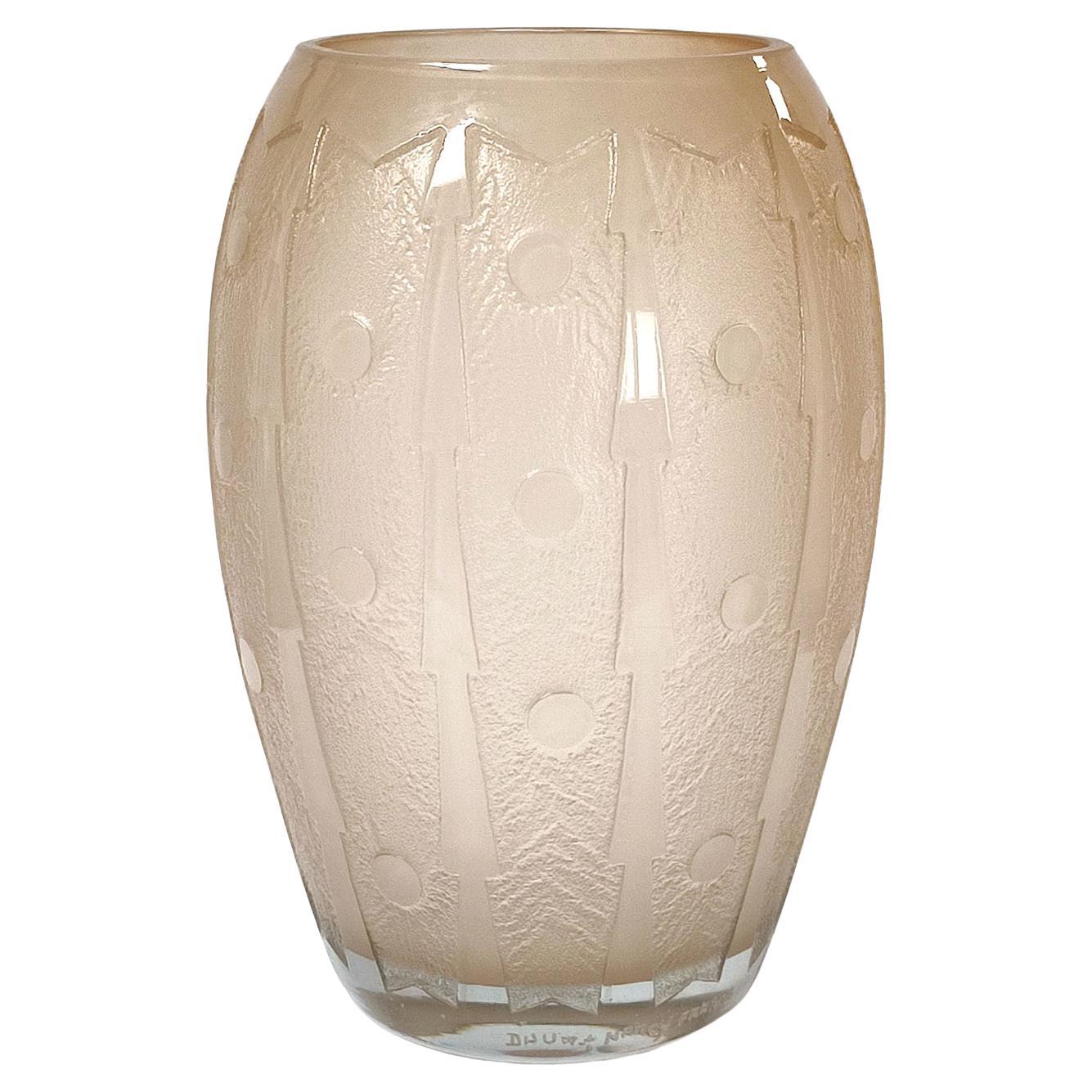 Art Deco Large Daum Nancy Etched Glass Vase, France, 1930s For Sale