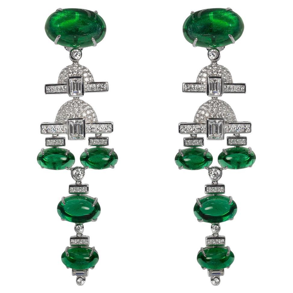 Art Deco Large Diamond Emerald Chandelier Earrings Red Carpet by Clive Kandel