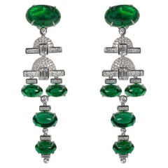 Art Deco Large Diamond Emerald Chandelier Earrings Red Carpet by Clive Kandel