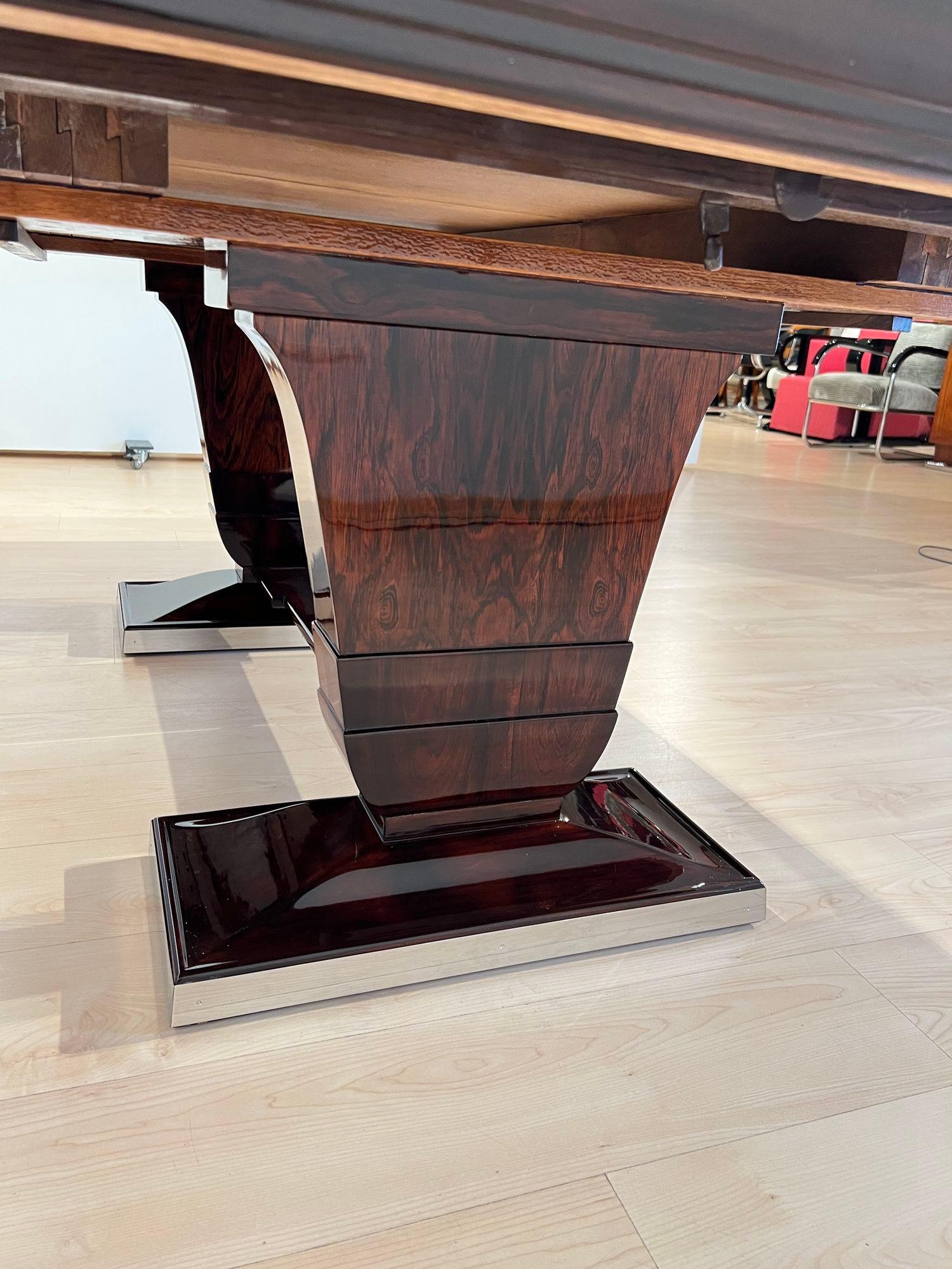 Lacquered Art Deco Large Expandable Table, Rosewood, Oak, Lacquer, France, circa 1925
