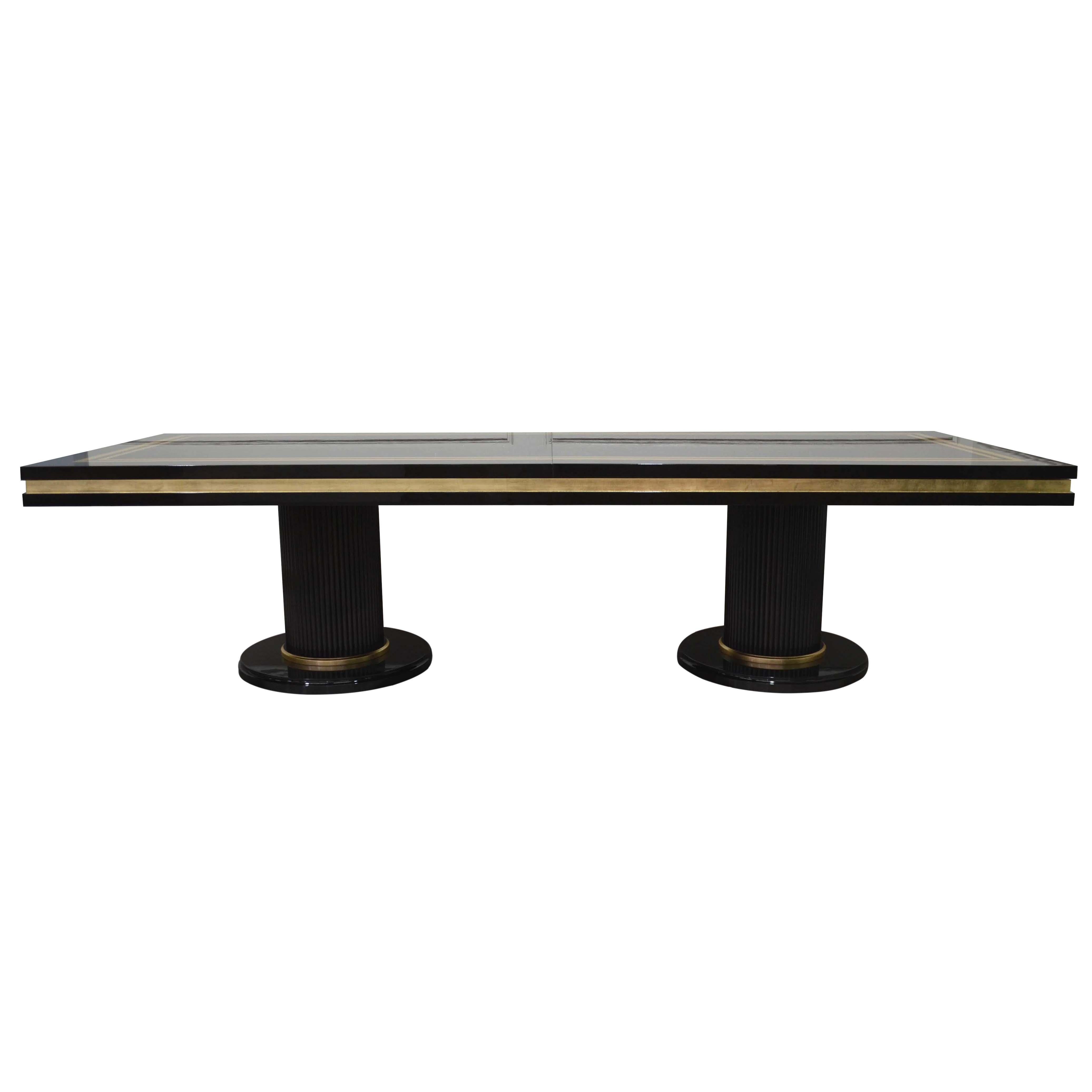 Lacquered Art Deco Large Extendable Table, Lacquer, Italy For Sale