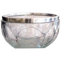 Used Art Deco Large Faceted Crystal Bowl with Silvered Frame by Kirby Beard and Co.