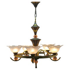 Used Art Deco, Large Fife-Armed Chandelier, 1930s