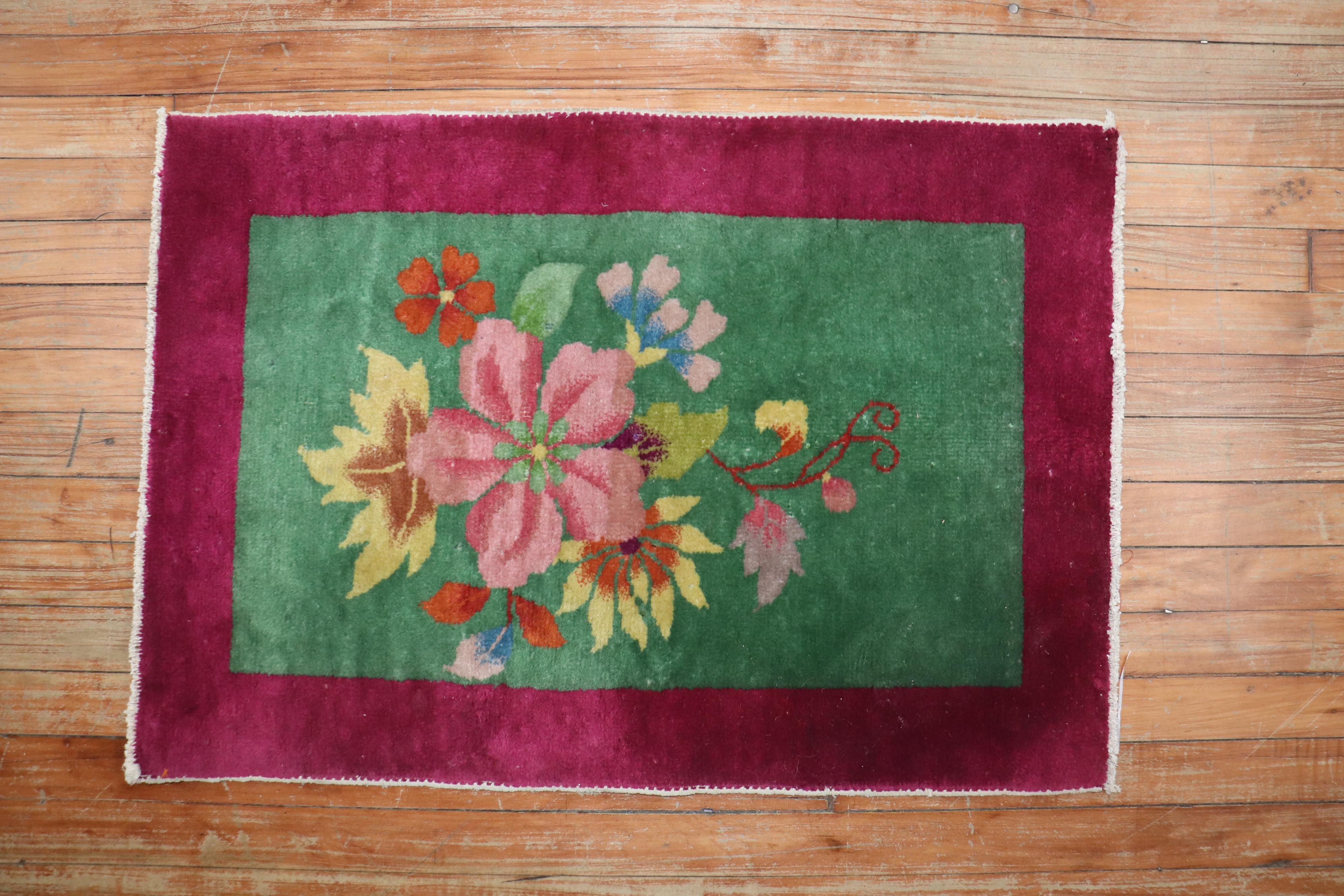 Chinese Art Deco Large Flower Mat Size Rug For Sale