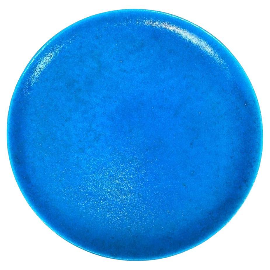 Große französische Aquablaue Art-déco-Platte im Art déco-Stil von Edmond Lachenal