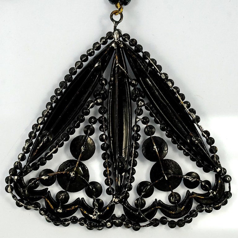 Art Deco Large Hand Cut French Jet Pendant and Beaded Chain Necklace ...