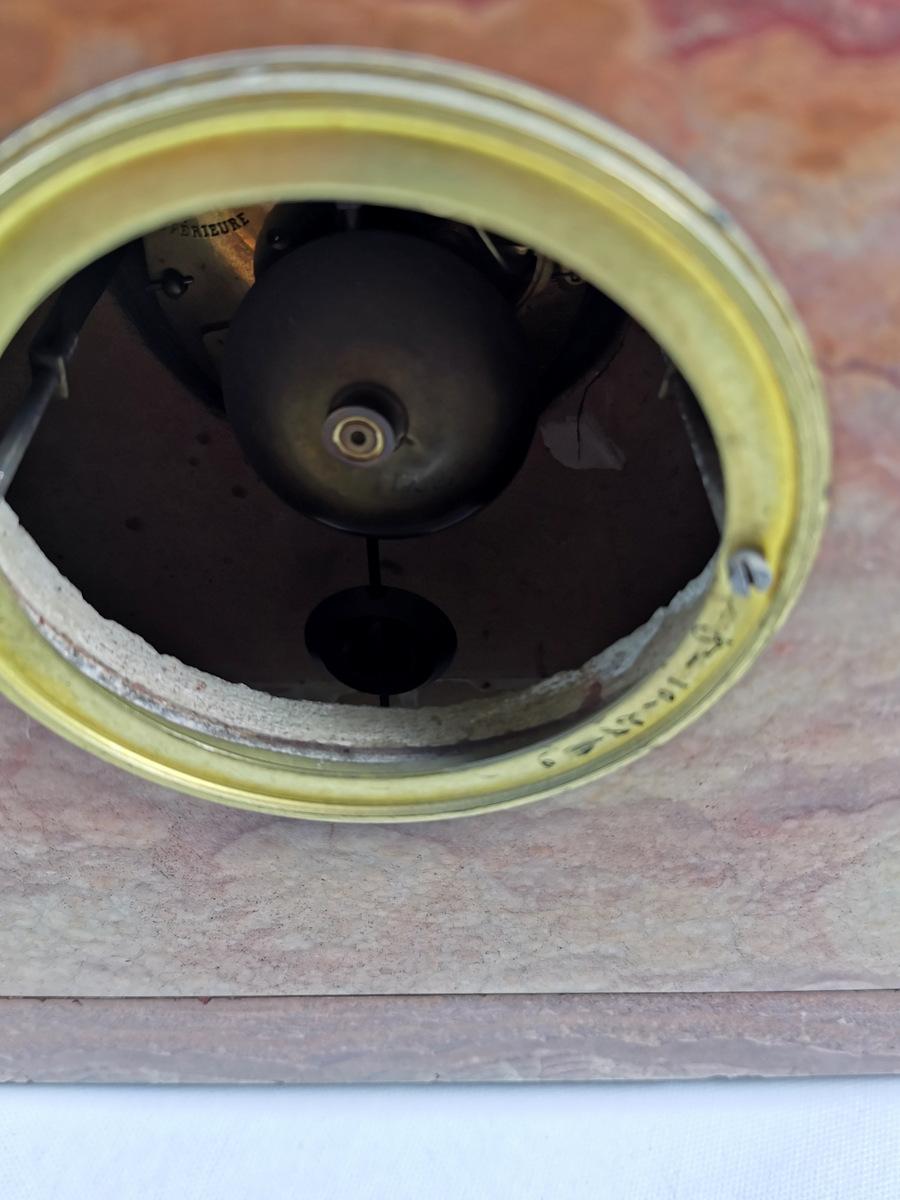 Art Deco Large French Marble Clock in Red Onyx Marble and Portoro 5