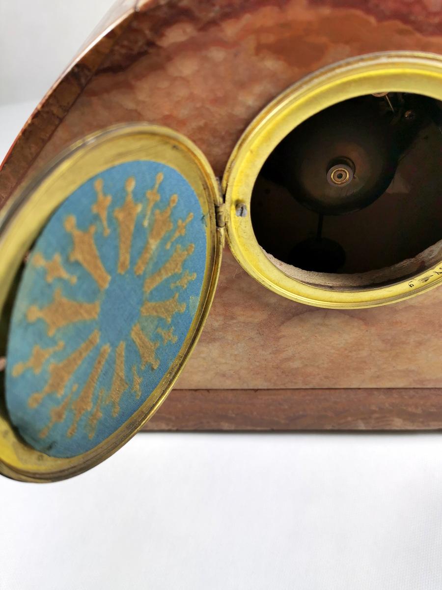 Art Deco Large French Marble Clock in Red Onyx Marble and Portoro 6