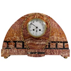 Art Deco Large French Marble Clock in Red Onyx Marble and Portoro