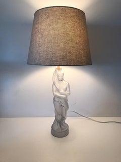 Art Deco Large Frosted Glass Goddess Table Lamp Lalique Style, 1930