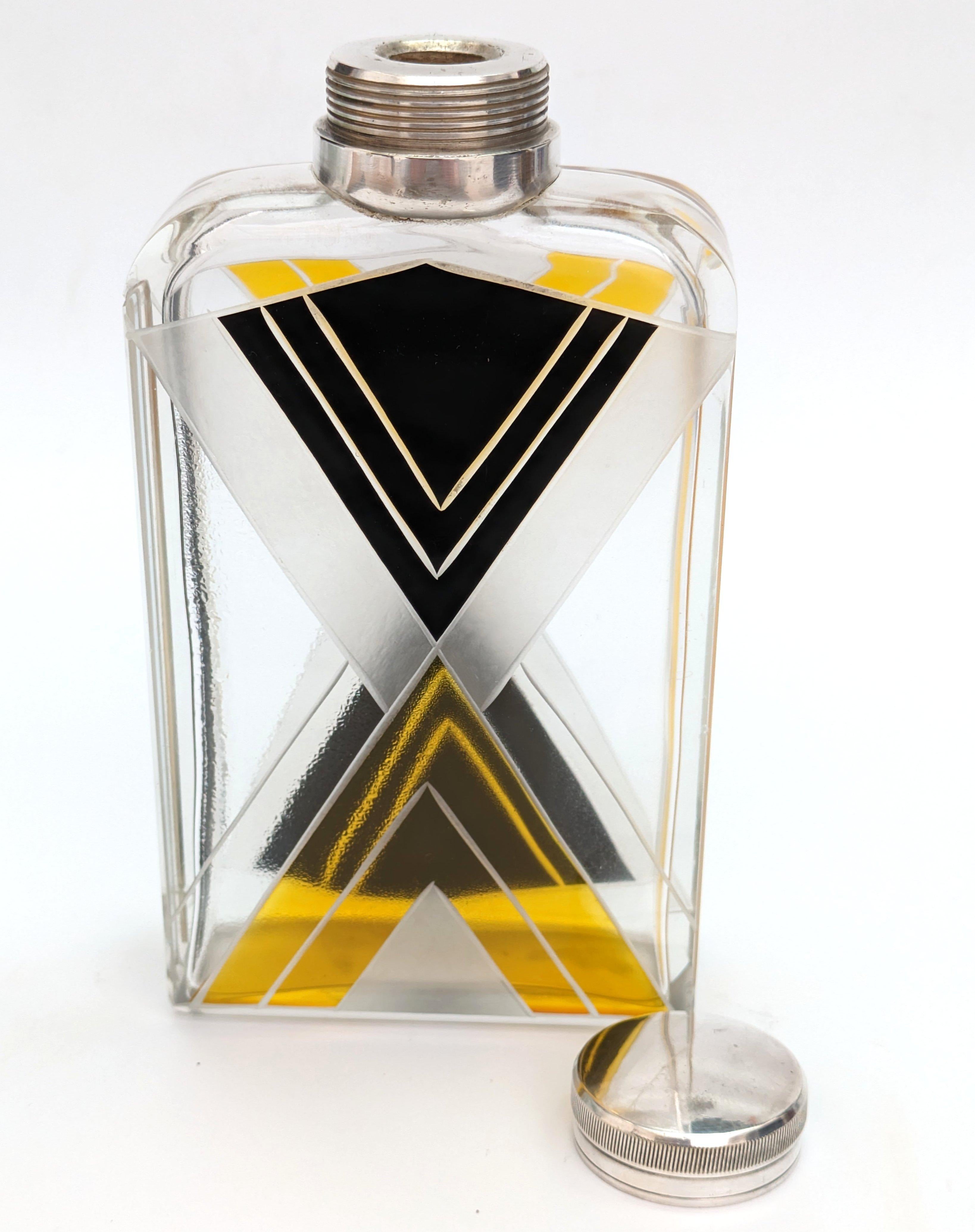 Bottiglia di Colonia Art Deco in vetro e argento, circa 1930 in vendita 4
