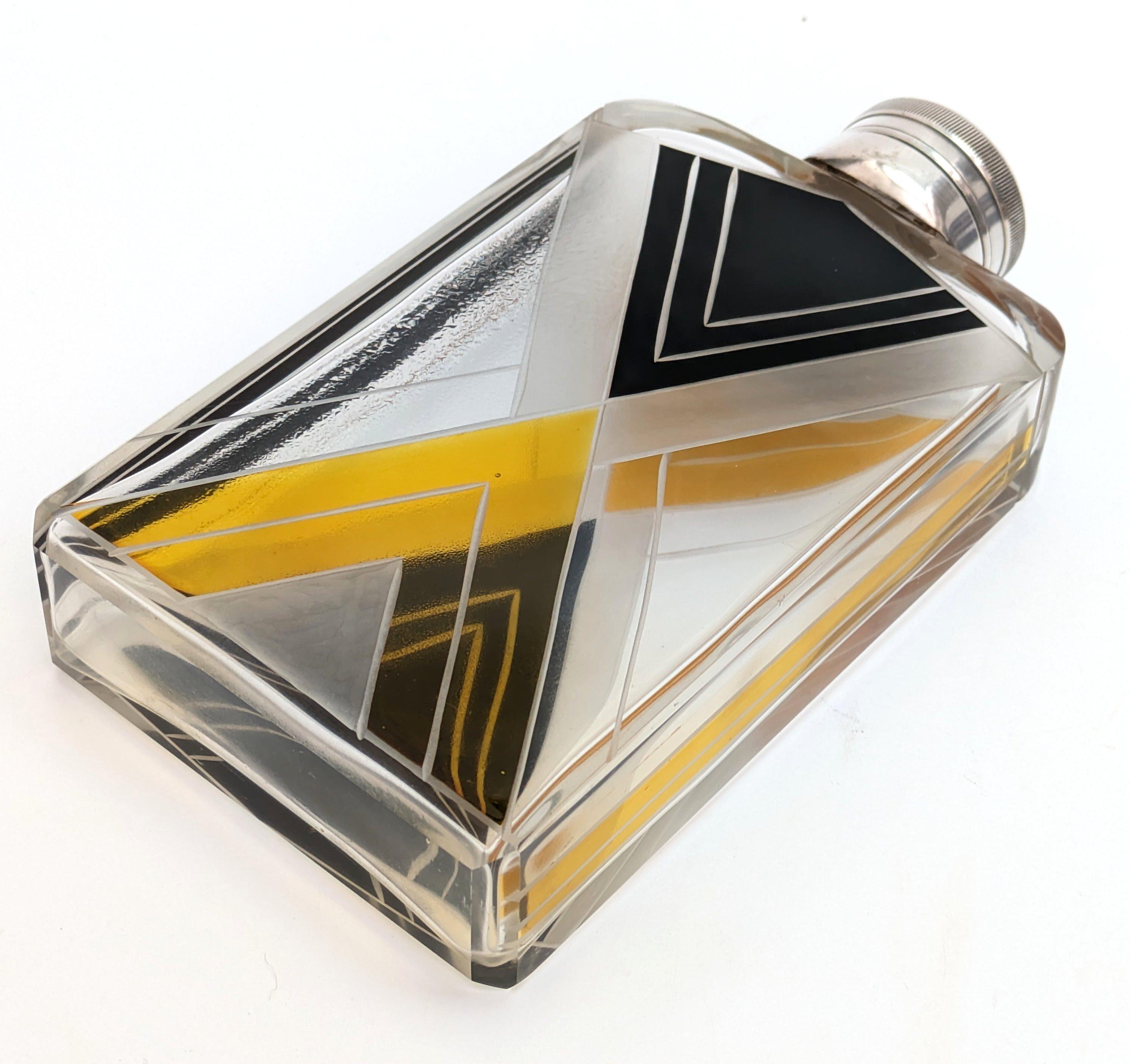 Bottiglia di Colonia Art Deco in vetro e argento, circa 1930 in vendita 1