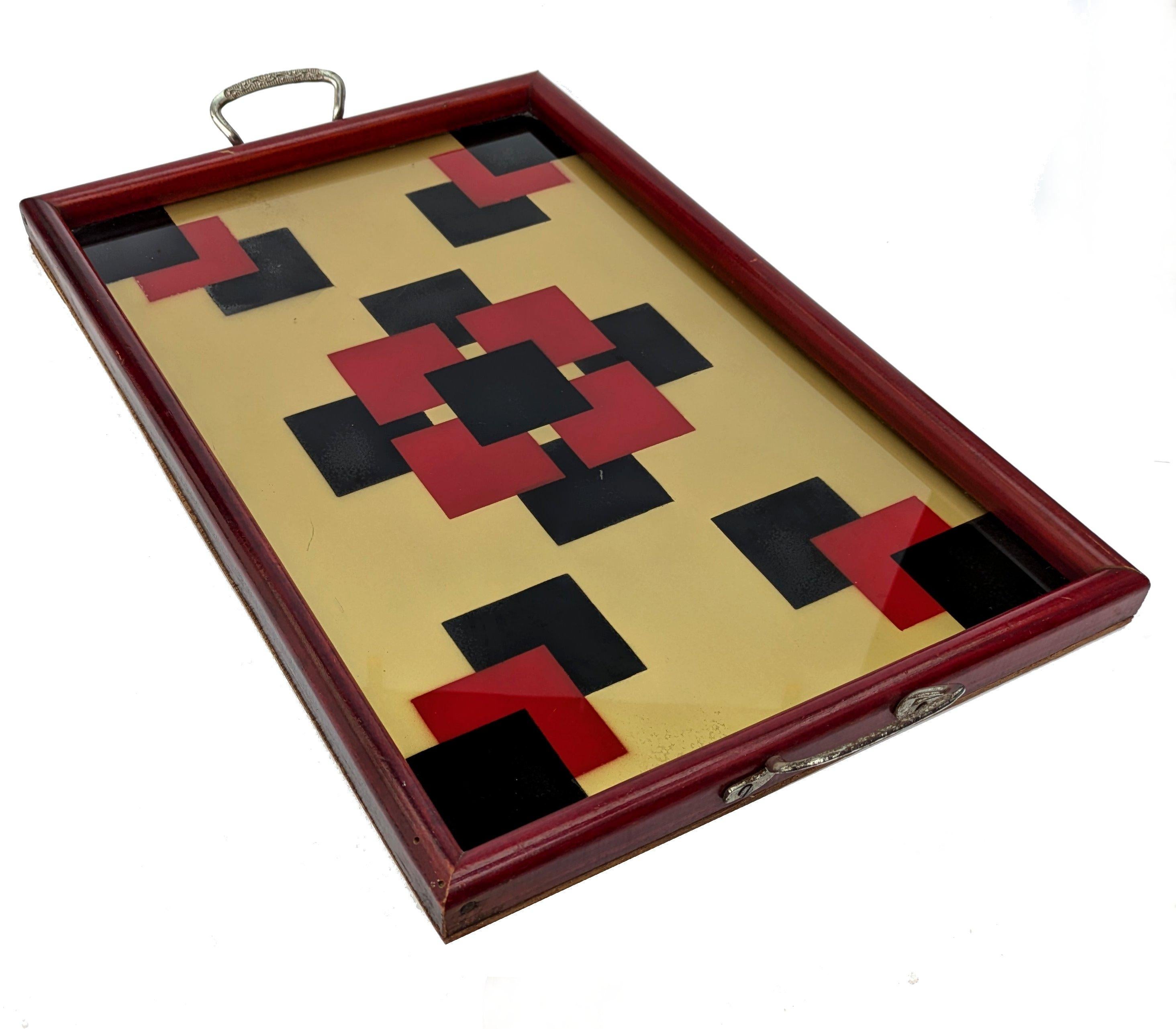 Bandeja de cóctel geométrica grande Art Déco, Francia, hacia 1930 Art Decó en venta