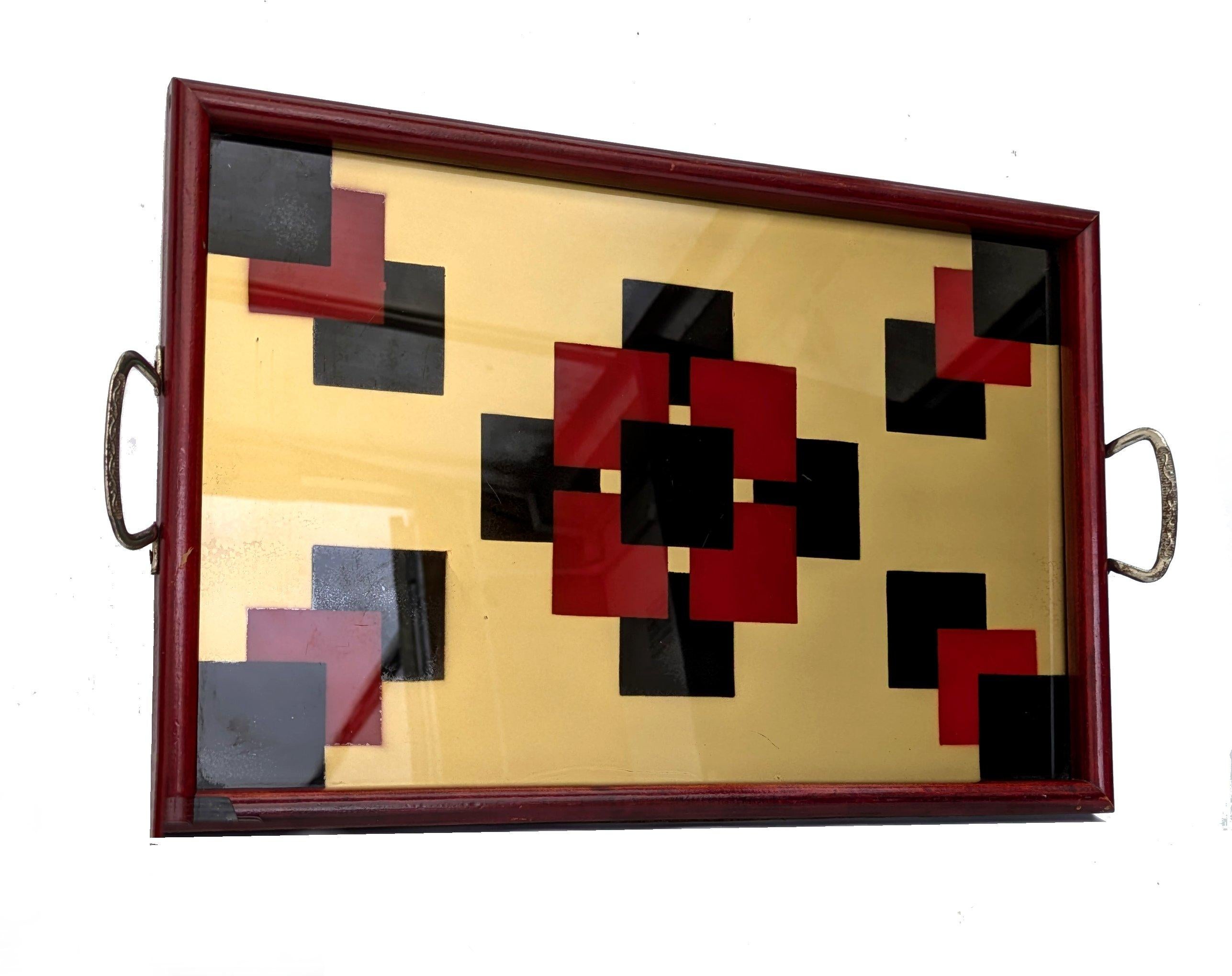 Bandeja de cóctel geométrica grande Art Déco, Francia, hacia 1930 Francés en venta
