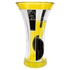 Art Deco Large Geometric Enamel Decorated Glass Vase, c1930