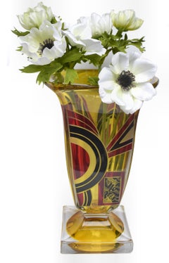 Grand vase Art déco gravé et émaillé, République tchèque, vers 1930