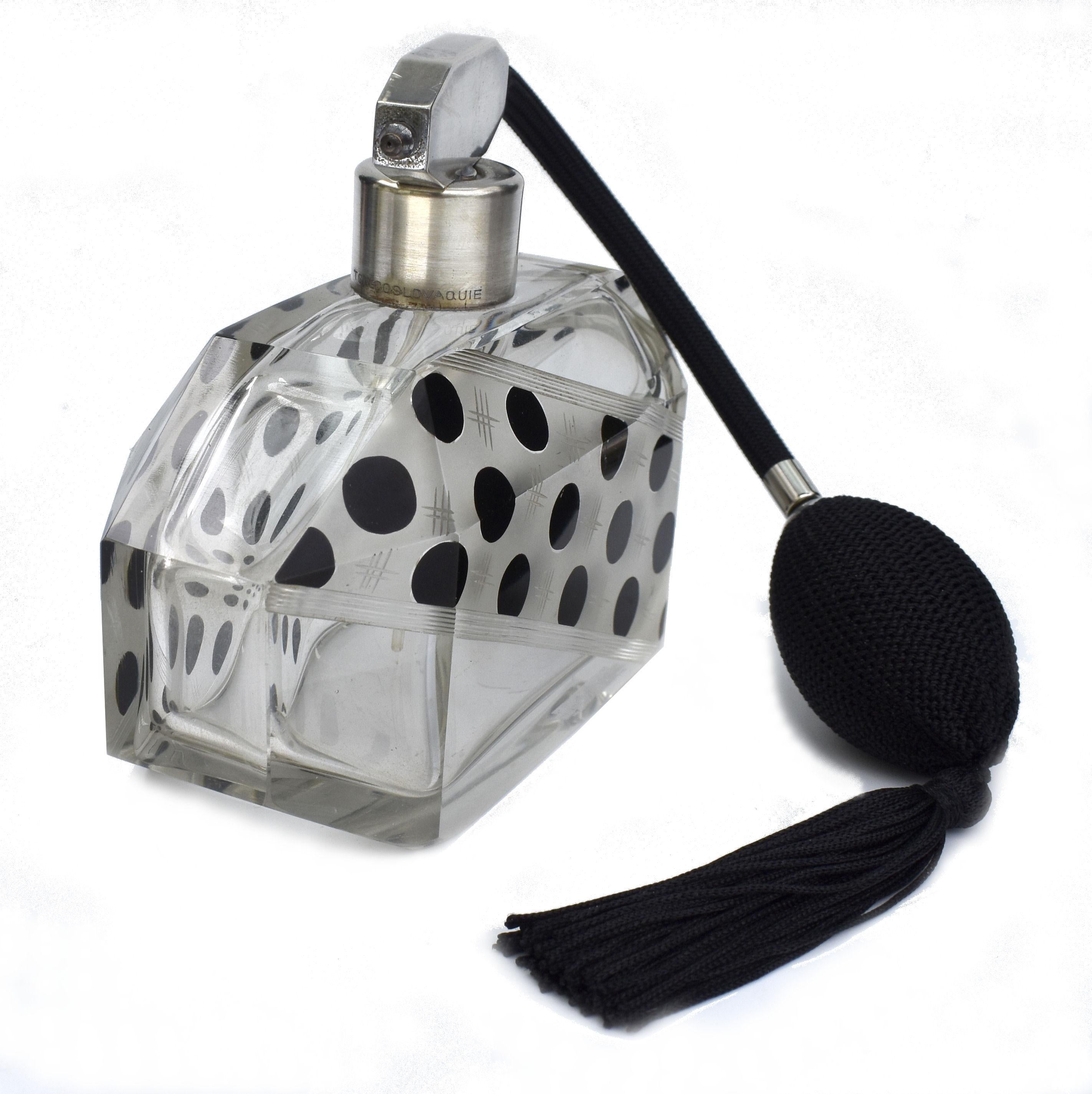 Großer Damen-Parfüm- Atomizer aus Glas und Emaille im Art déco-Stil, um 1930 (20. Jahrhundert) im Angebot