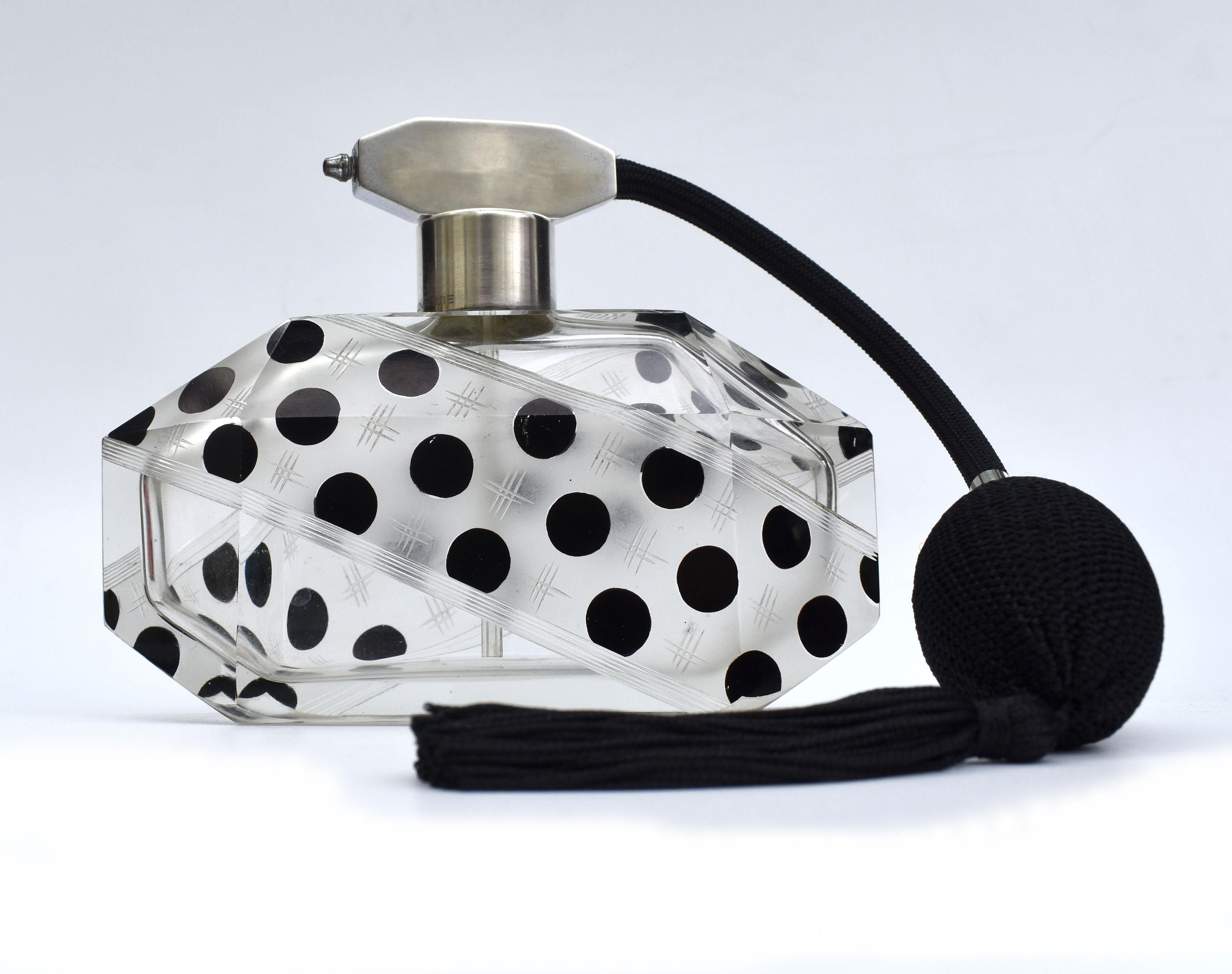 Großer Damen-Parfüm- Atomizer aus Glas und Emaille im Art déco-Stil, um 1930 im Angebot 1