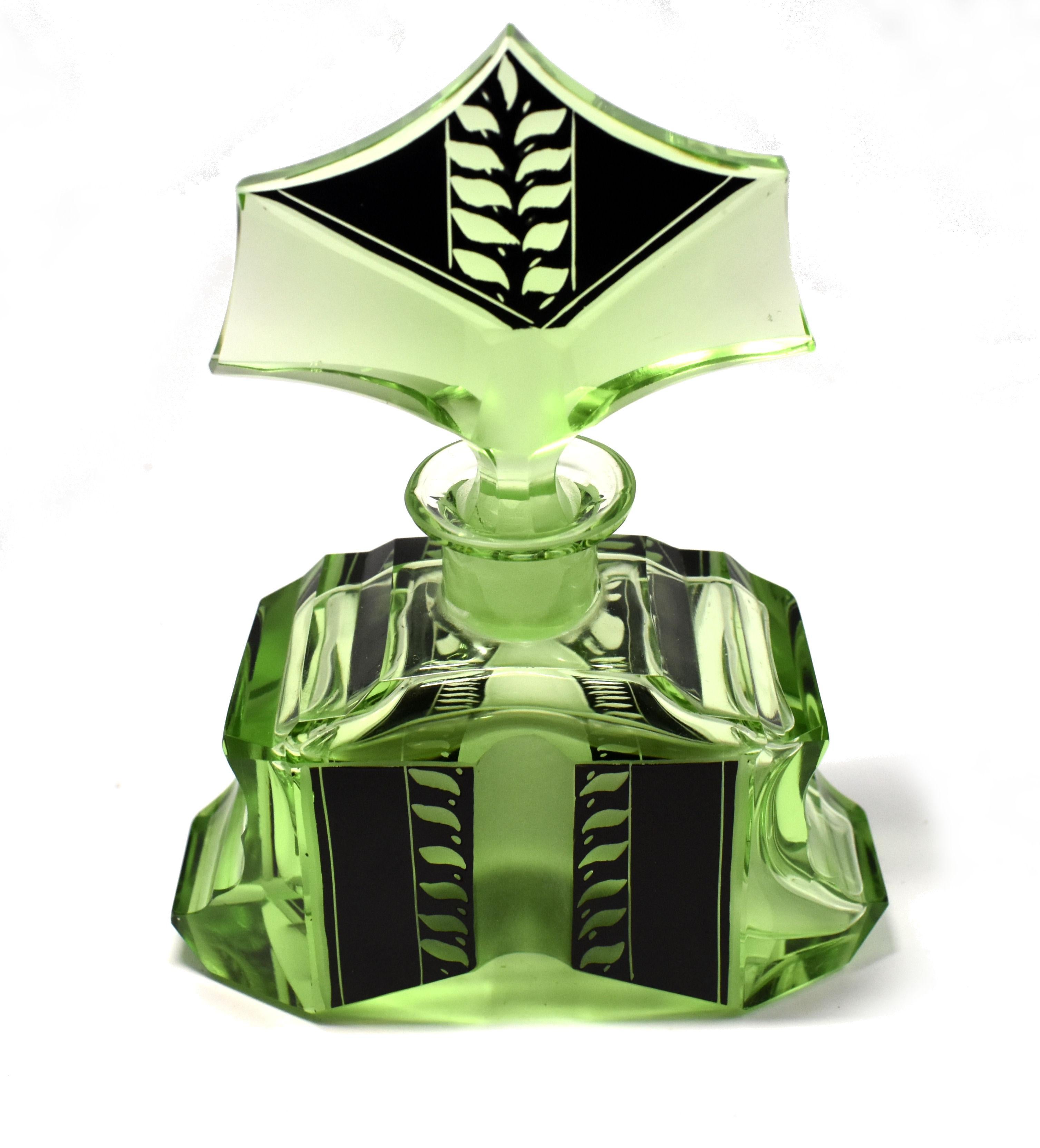 For your consideration is this large Art Deco cut glass perfume bottle by Karl Palda. Fabulous shape and design. Larger than regular perfume bottles this beautiful example will make a perfect accompaniment to any dressing table or bathroom setting.