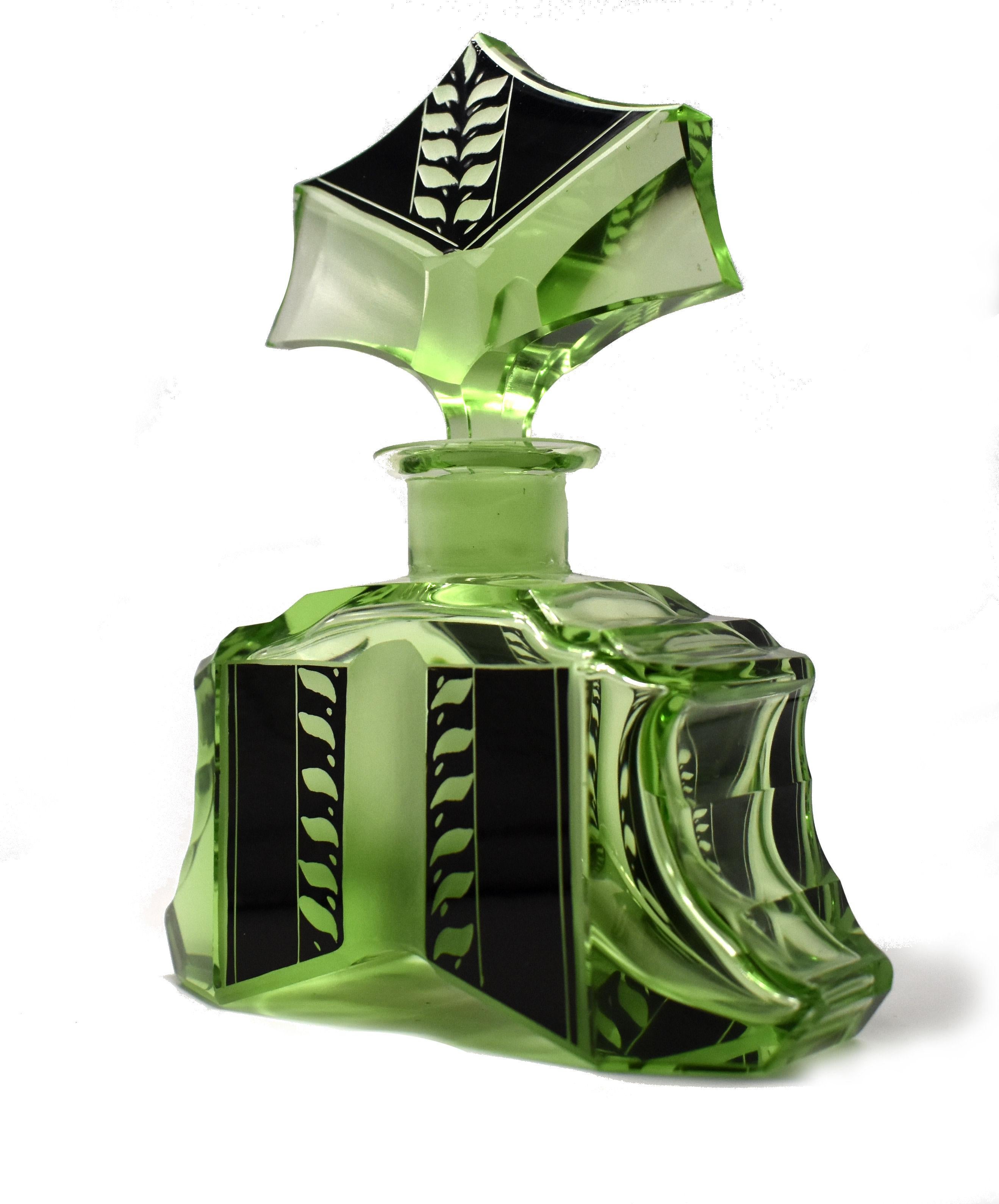 Enameled Art Deco Large Glass Perfume Bottle by Karl Palda, circa 1930