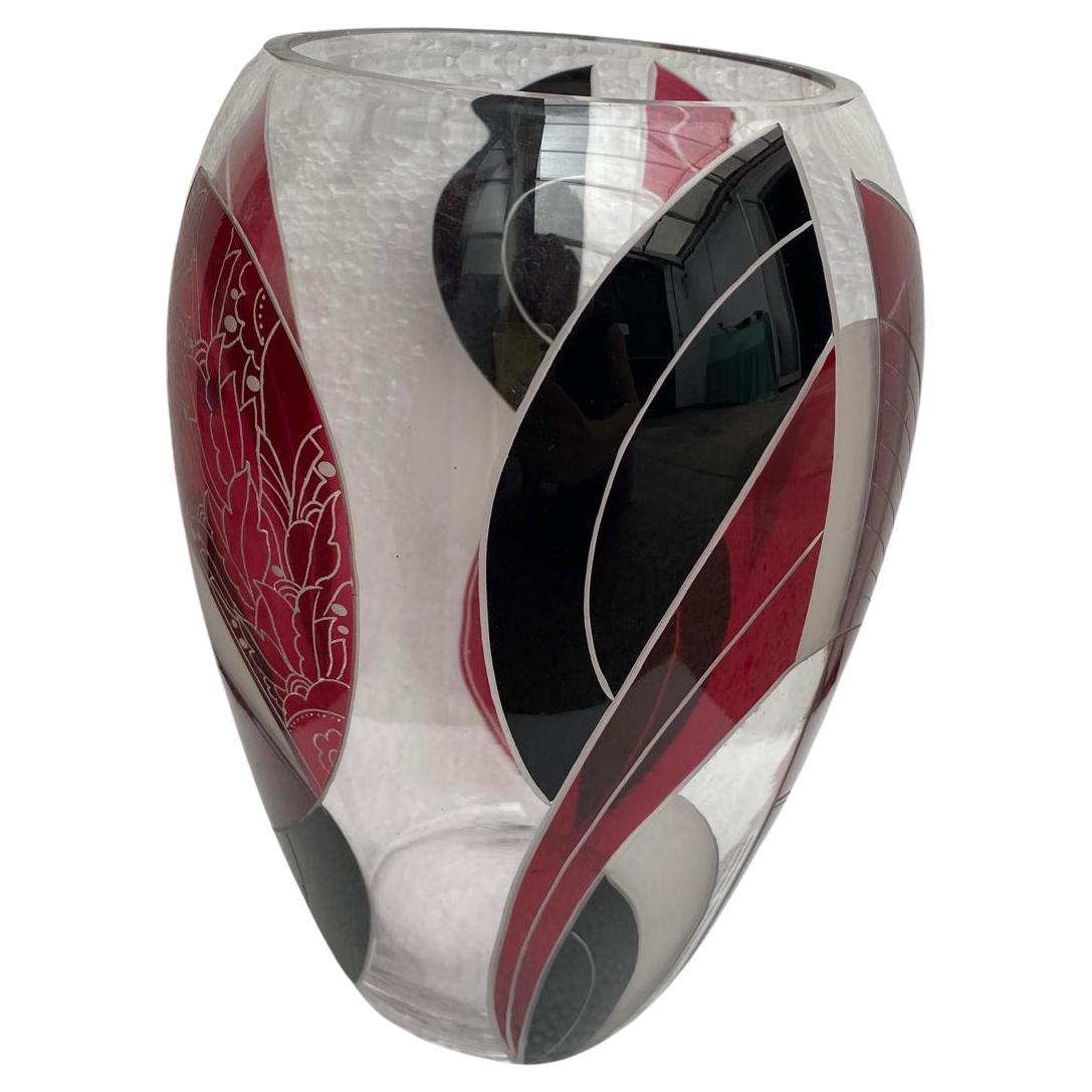 Gran jarrón de cristal art déco de Karl Palda, c1930 Grabado en venta