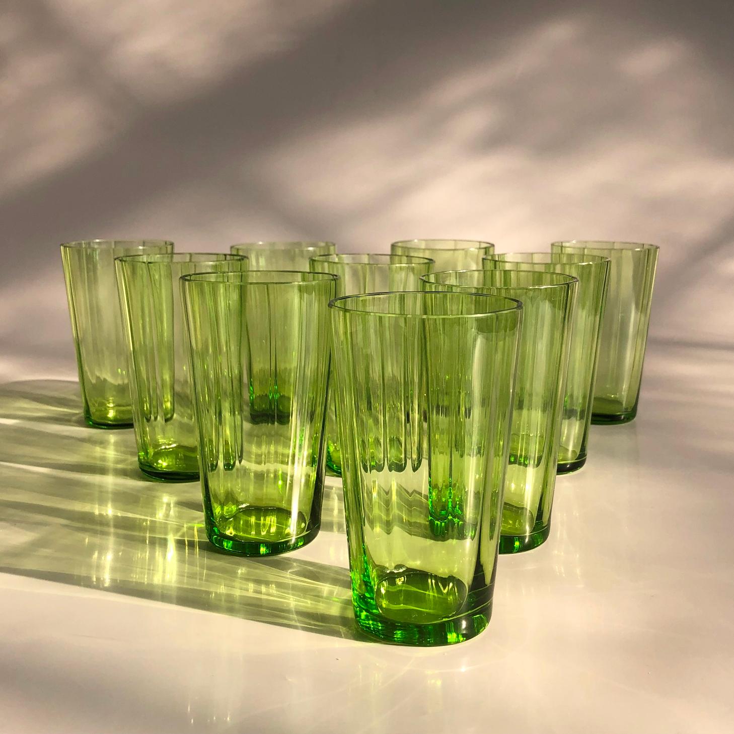 Art Deco Large Green Glass Champagne Wine Water Set, Austria 1920s For Sale 4