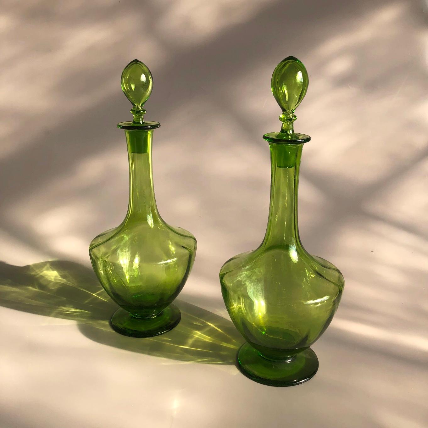 Art Deco Large Green Glass Champagne Wine Water Set, Austria 1920s For Sale 10