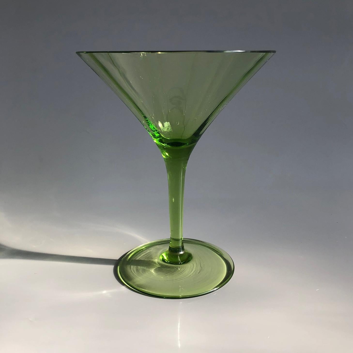 Hand-Crafted Art Deco Large Green Glass Champagne Wine Water Set, Austria 1920s For Sale