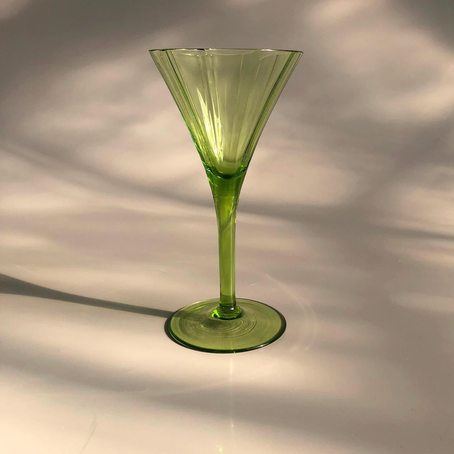 Art Deco Large Green Glass Champagne Wine Water Set, Austria 1920s For Sale 1