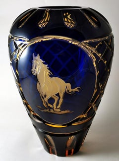 Art Deco Large Italian Bi-Color Crystal Vase Cut And Ground By Hand