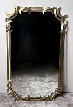 Midcentury  Large Italian Wall Mirror with Gilded Metal Frame