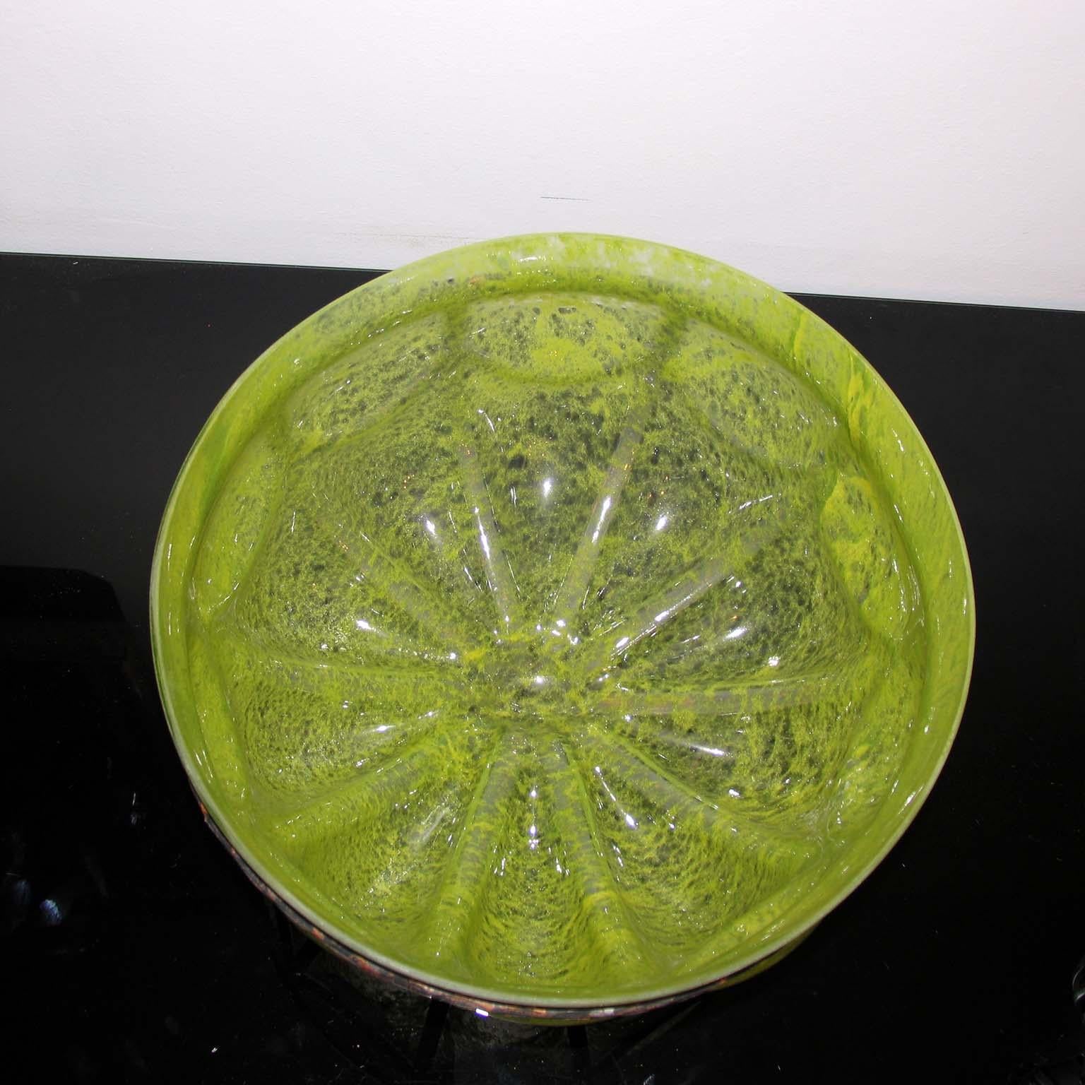 20th Century Art Deco Large Majorelle Style Glass and Wrought Iron Bowl For Sale
