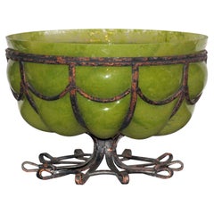 Art Deco Large Majorelle Style Glass and Wrought Iron Bowl