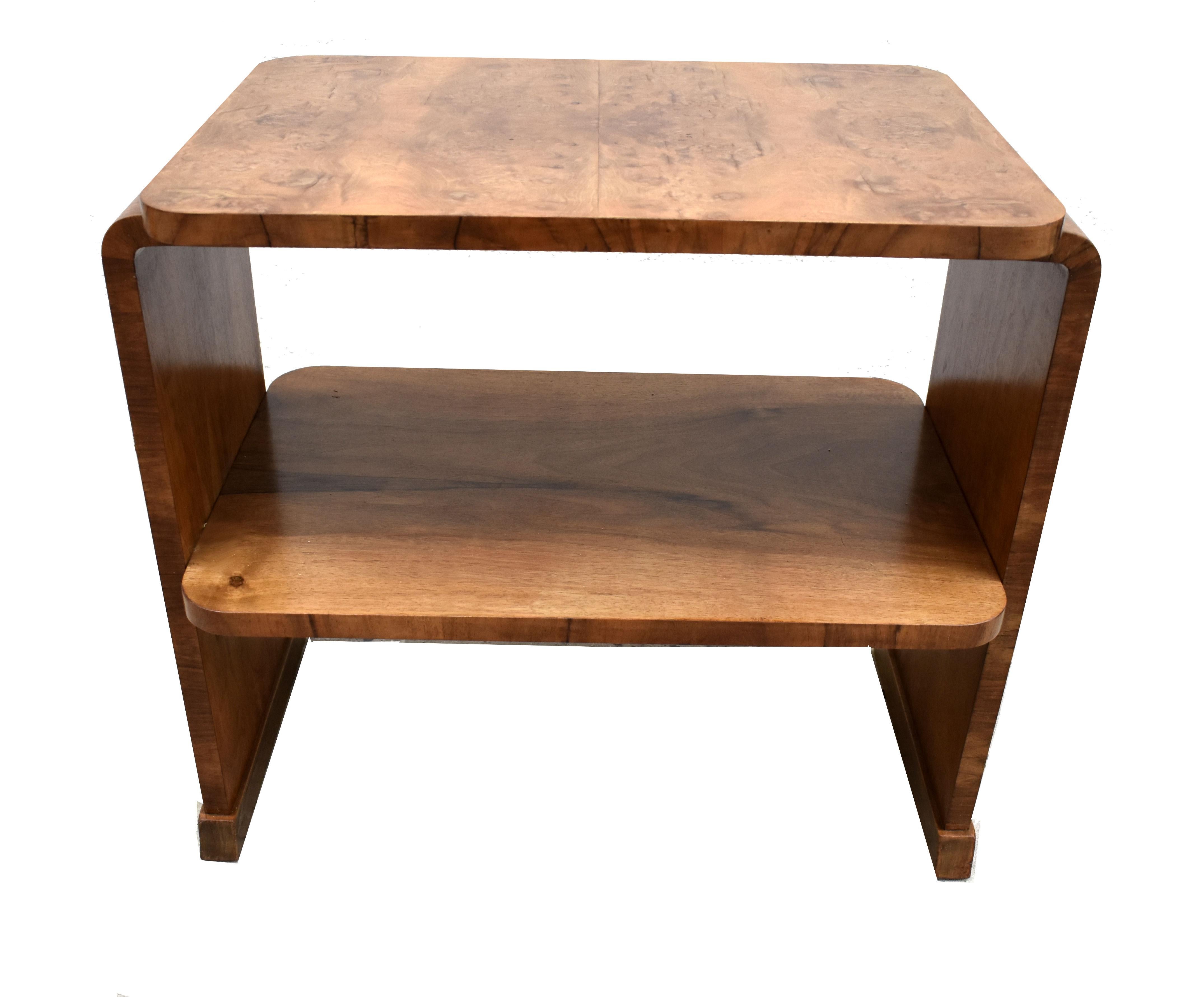 English Art Deco Large Modernist Two Tier Blonde Walnut Occasional Table, circa 1930 For Sale
