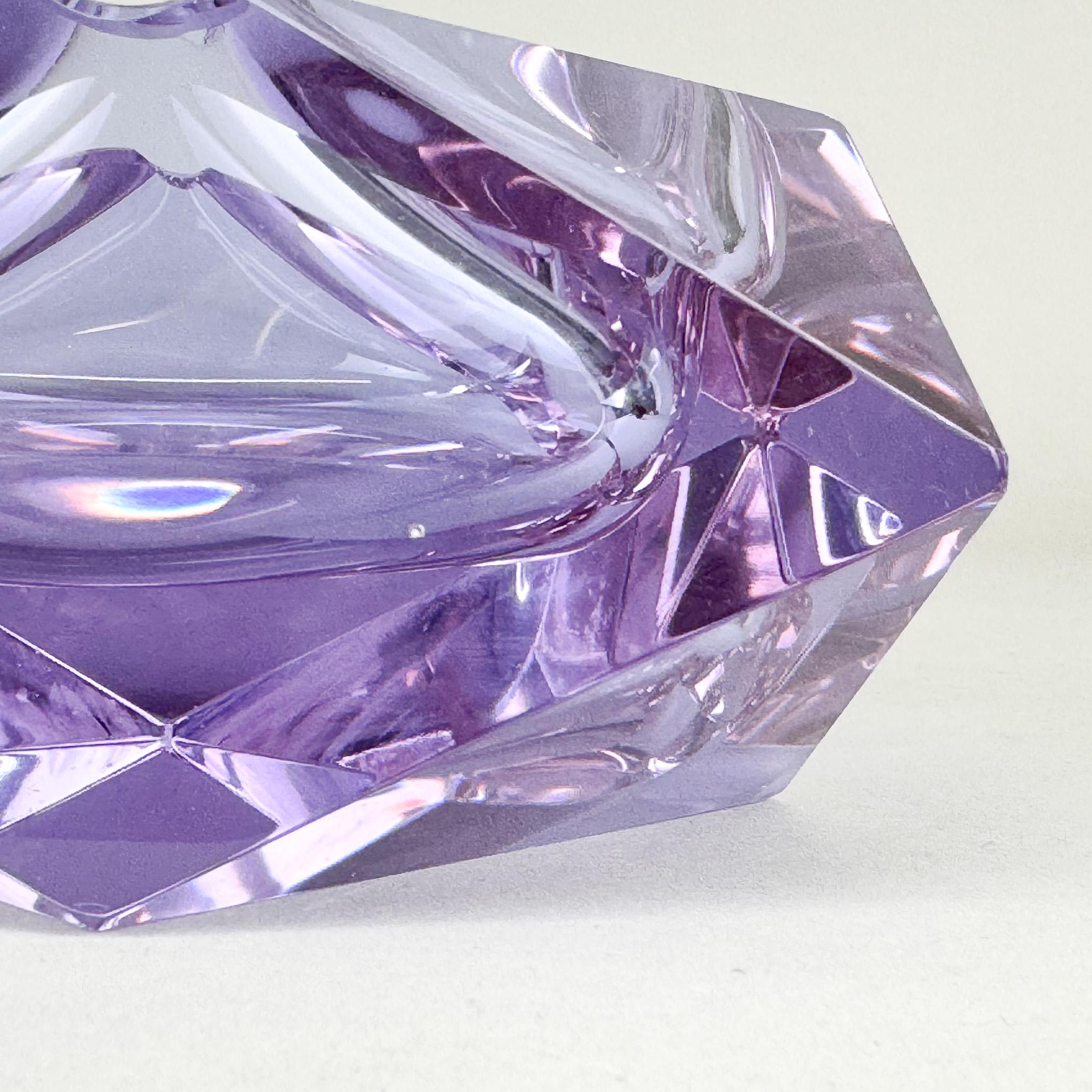 Cenicero de cristal neodimio Art Déco Moser grande Vidrio