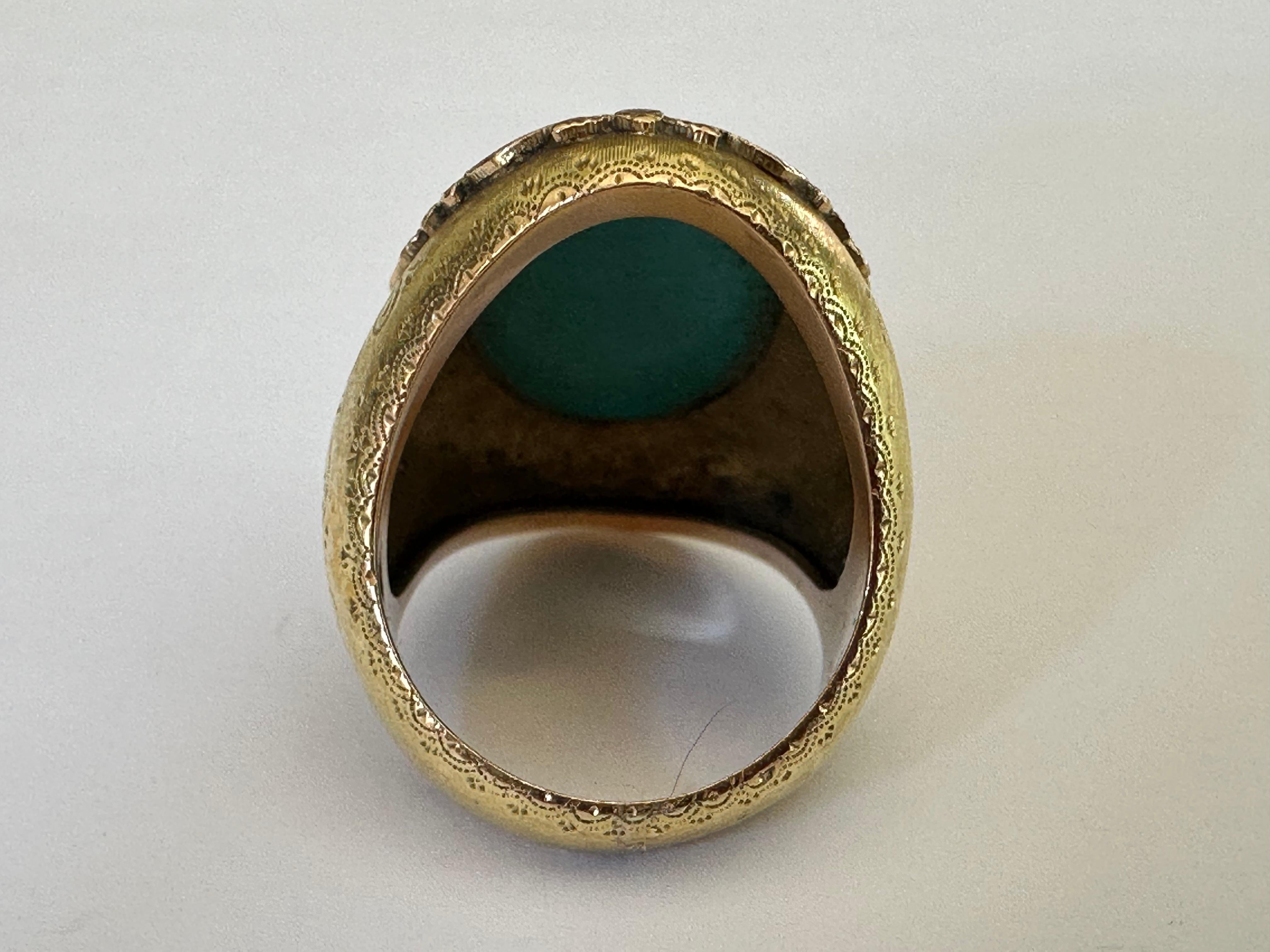 Art Deco Large Natural Turquoise and 18K Gold Cocktail Ring In Good Condition For Sale In Denver, CO